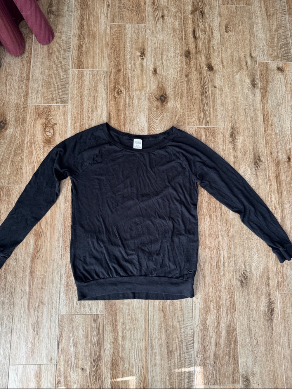 PINK Victoria's Secret Black Lightweight Crew Neck Long Sleeve